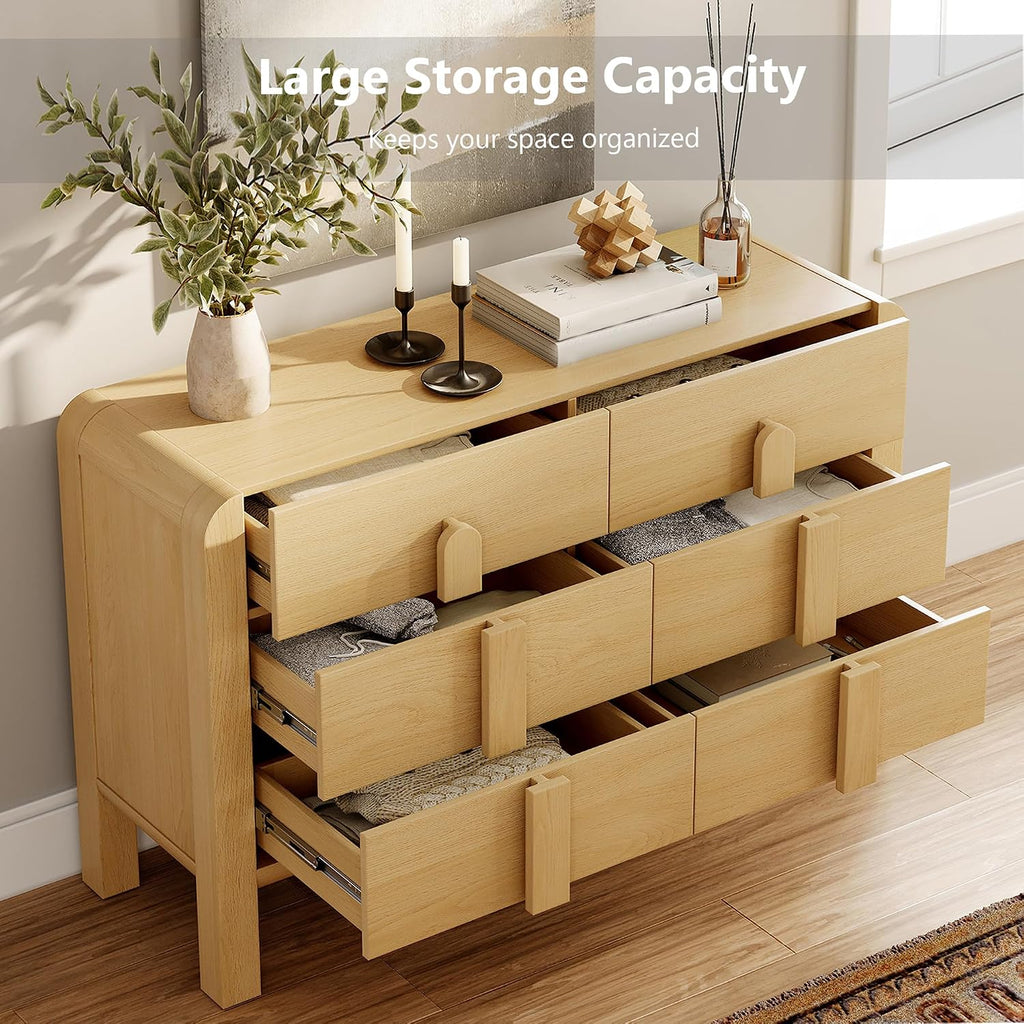 WAMPAT 3 Piece Bedroom Dresser Set, 110.2' Wide Mid Century Modern Chest of Drawers with Curved Handles, Dresser TV Stand with 12 Drawers, Wood Drawer Organizer for Bedroom, Oak