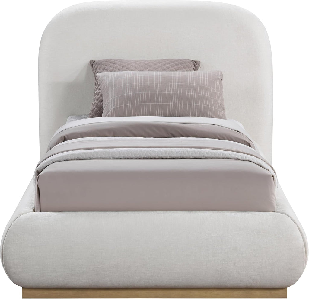 Meridian Furniture B1211Cream-T Vaughn Collection Modern | Contemporary Twin Bed with Soft Cream Chenille Fabric, Natural Finish Solid Wood Base, 52.75' W x 87.75' D x 44.5' H, Cream, Twin
