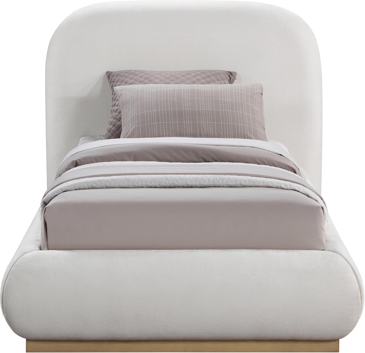 Meridian Furniture B1211Cream-T Vaughn Collection Modern | Contemporary Twin Bed with Soft Cream Chenille Fabric, Natural Finish Solid Wood Base, 52.75' W x 87.75' D x 44.5' H, Cream, Twin