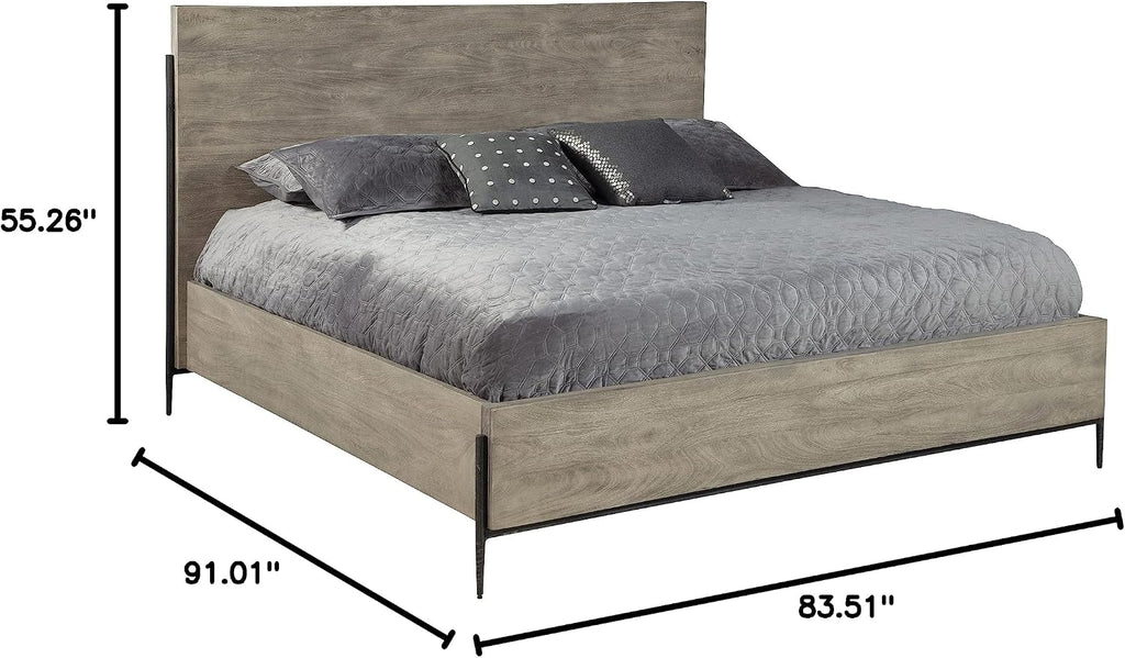Hekman Furniture Bedford Park California King Panel Bed – Solid Wood Frame Forged Iron Legs, Rustic Gray Finish, Modern Industrial Design, Adjustable Bed Rails, Sturdy & Stylish Bedroom Furniture