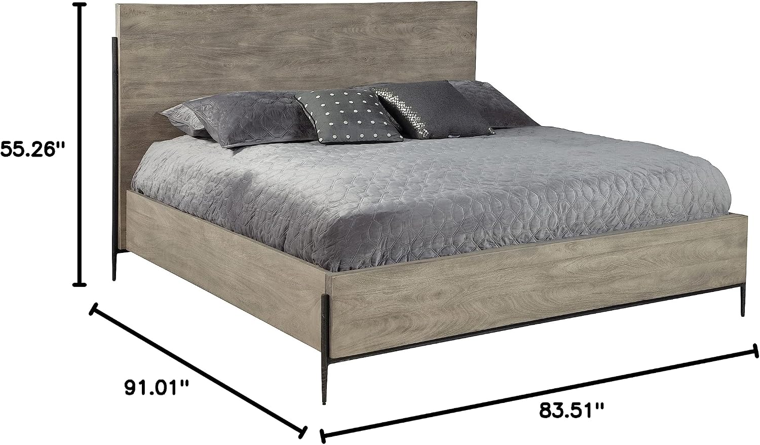 Hekman Furniture Bedford Park California King Panel Bed – Solid Wood Frame Forged Iron Legs, Rustic Gray Finish, Modern Industrial Design, Adjustable Bed Rails, Sturdy & Stylish Bedroom Furniture