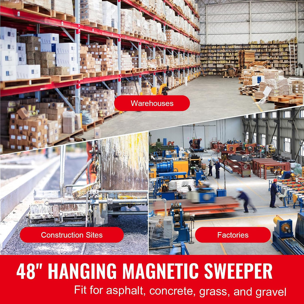 Happybuy 48-Inch Hanging Magnetic Sweeper, 80 LBS Industrial Magnet for Forklift, Steel Material for Picking Up Nails, Bolts, and Iron Chips