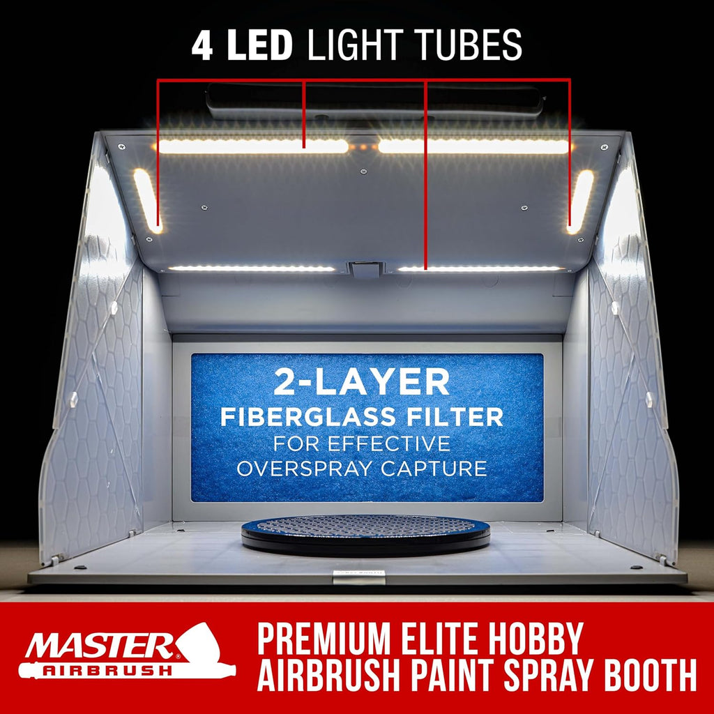 Master Airbrush Portable Airbrush Spray Booth Kit with Dual Exhaust Fans, 4 LED Lights, Turntable & Extension Hose, 16'x18'x13' Hobby Airbrush Booth for Painting, Models, Arts, Crafts, Cakes