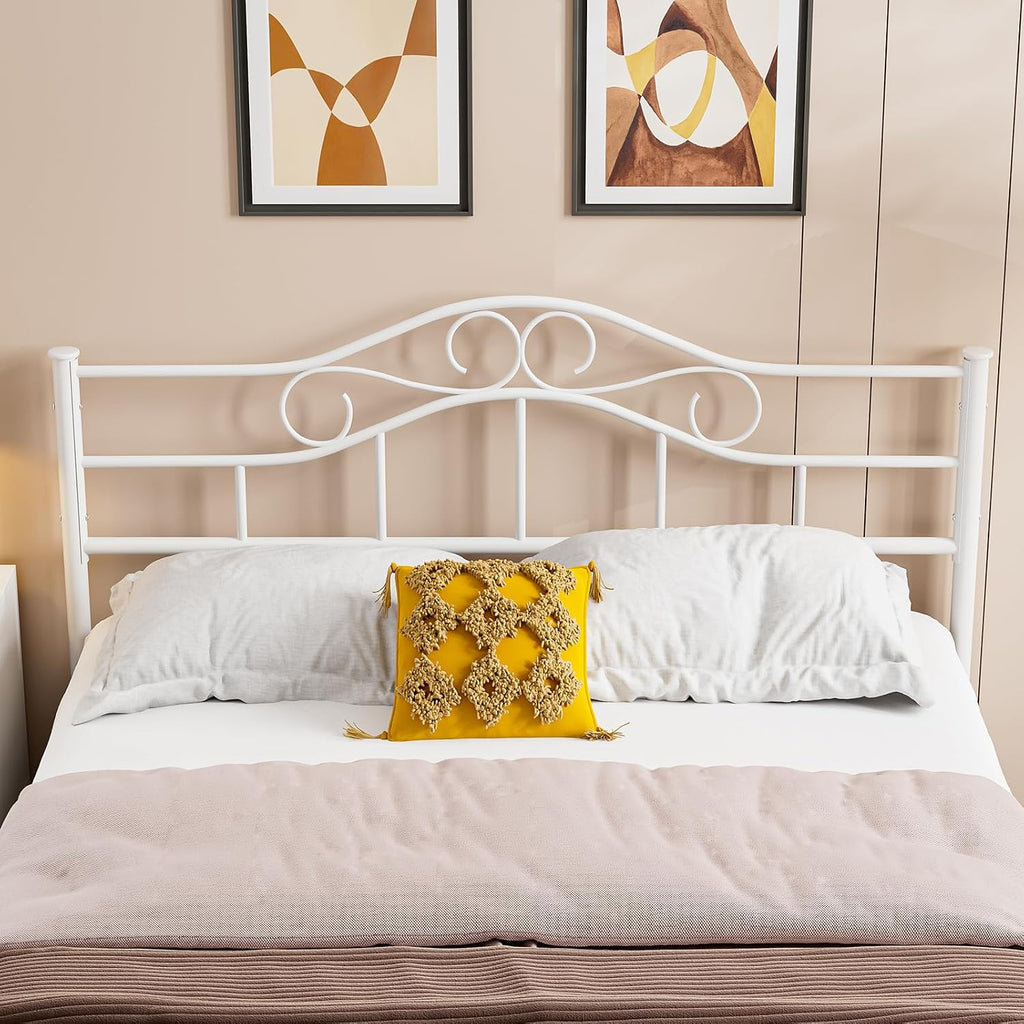 IKIFLY Metal Queen Size Headboard, Adjustable Height, Steel Curved Queen Headboard Only for Bedroom, Farmhouse Scrollwork Design, Attach Frame, Easy Assembly, White
