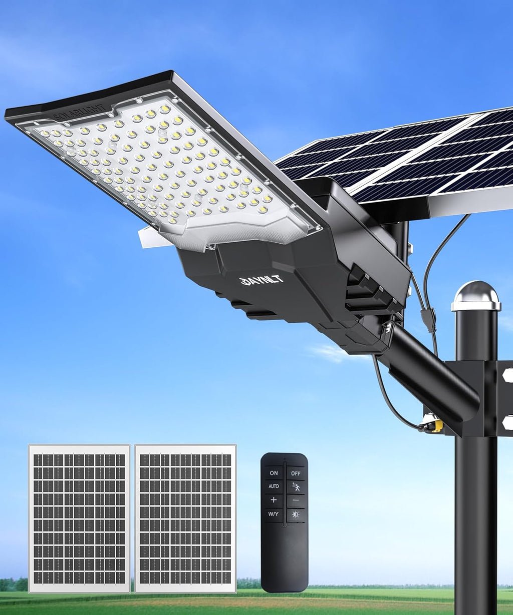 JAYNLT X-10000W Solar Street Lights Outdoor,6500K Ultra-Large Parking Lot Lights Commercial Dusk to Dawn,IP67 Industrial Grade Waterproof Solar Power Flood Security Lamps for Driveways,Yard