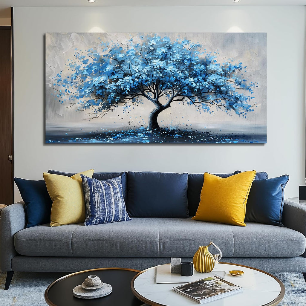 KELIYUAN Large Wall Art For Living Room Canvas Wall Decor For Office Bedroom Room Decorations Abstract Paintings Blue Tree Pictures Artwork Ready To Hang Guesthouse Mural Aesthetic Decor 30x60 In