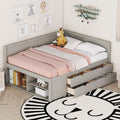 Full Size Daybed with 4 Pull-Out Drawers and 3 Functioning Shelves,Solid Wood Day Bed Frame with Wooden Slats Support for Bedroom,No Box Spring Required (Gray-AB41)