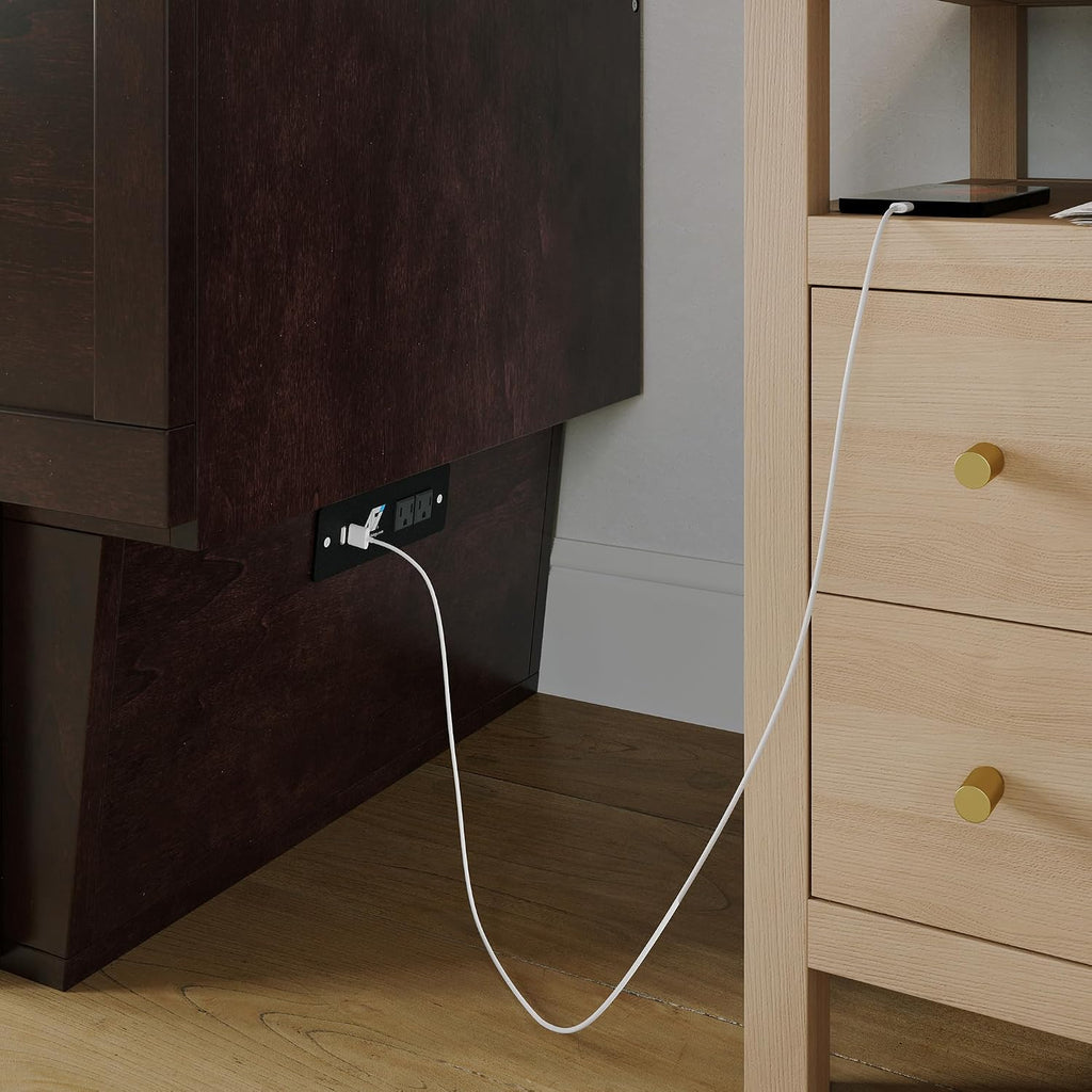 AFI, Monroe Full Murphy Bed Chest with 6' Mattress, Storage Drawer & Built-in USB Charger, Espresso