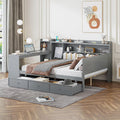 Full Size Daybed with Storage Shelves and Study Desk, Wooden Daybed Sofa Bed Frame with 3 Drawers and USB Ports for Office Living Room Bedroom, Maximize Space (Gray-22U)