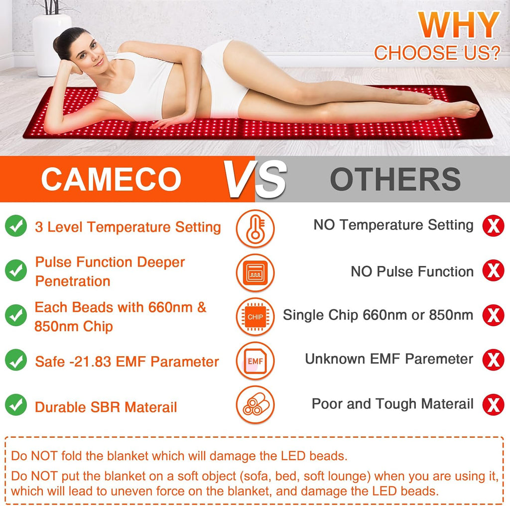 CAMECO Red Light Therapy Blanket for Full Body, Pulse Function & 3-Chips & 120 mW/cm² Near Infrared Light Therapy Mat, 660nm & 850nm Dual Wavelength Light Therapy Body Wrap,67'x16'