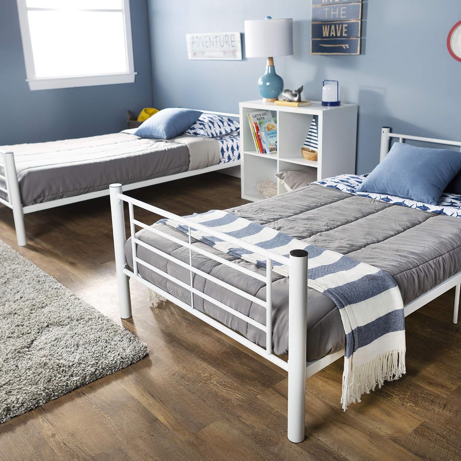 Walker Edison Elodie Urban Industrial Twin Over Twin Metal Bunk Bed, Twin Over Twin, White