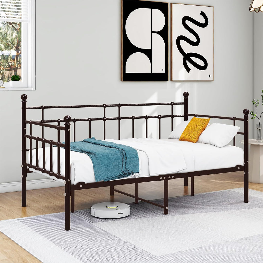 HOMERECOMMEND Metal Daybed Frame Twin Steel Slats Platform Base Box Spring Replacement Bed Sofa for Living Room Guest Room (Twin,Dark Copper)
