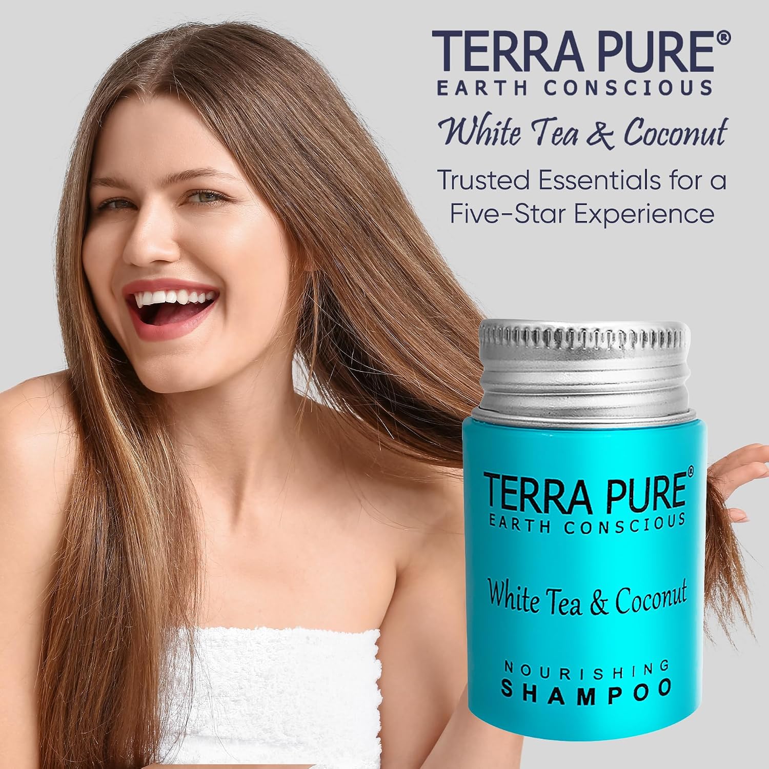 Terra Pure Travel Size Hotel Shampoo 300 Count 1 oz Bottles Guest Amenities for Hotels Vacation Rentals and Short Term Rentals Paraben Free White Tea and Coconut Scent Infused with Aloe & Olive Oil