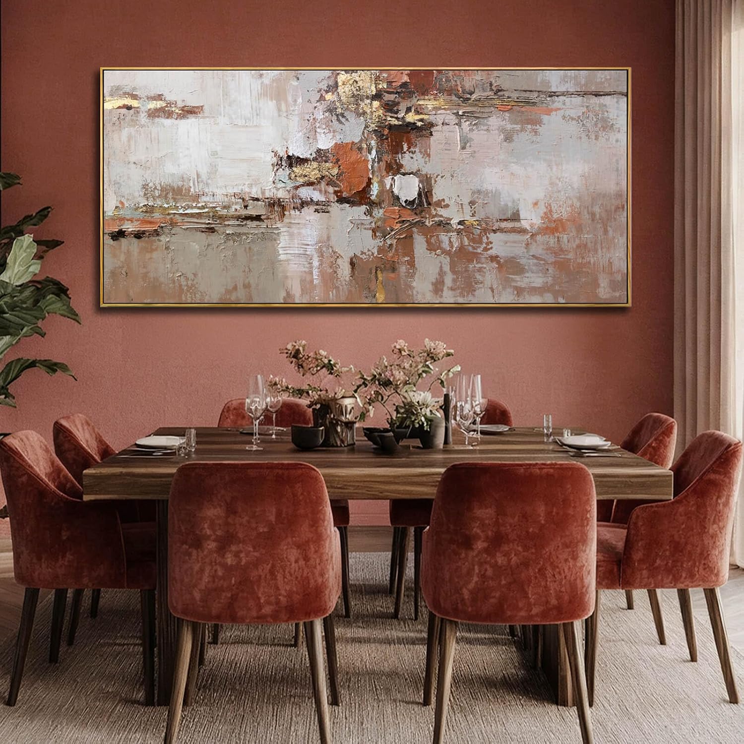 Brown and Gold Canvas Wall Art Colorful Abstract Minimalist Framed Prints for Wall Decor 32'x70' Large Artwork for Living Room Bedroom Kitchen Office