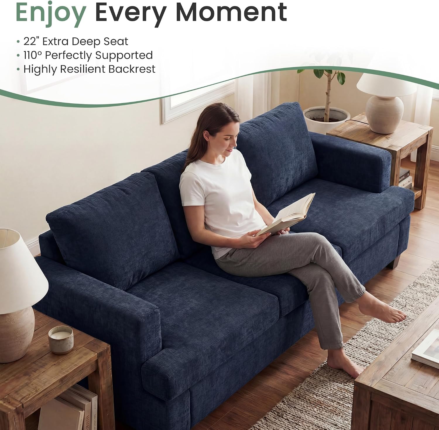 Fiona's magic 63' Loveseat Sofa Couch for Living Room, Deep Seat Sofa for Bedroom, Comfy Couch for Small Spaces, Navy Chenille