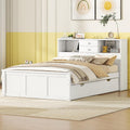 Full Size Wooden Platform Bed Frame with 3 Drawers, Upper Shelves, Twin Size Trundle and a set of USB Ports & Sockets, No Box Spring Needed, Easy to Assemble, Bedroom Furniture, Noise-Free, White