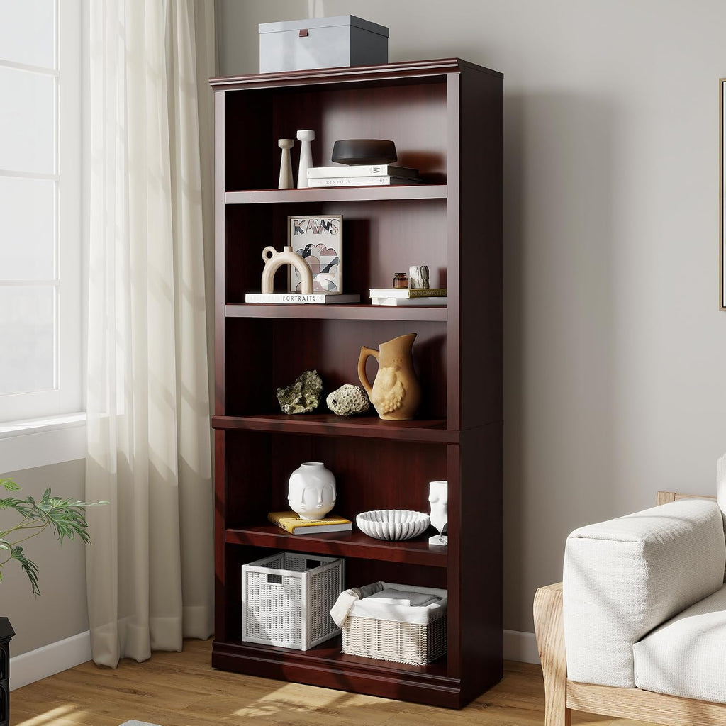 Bevfint Bookshelf, Open Storage 70 Inch Tall 5 Shelf Bookcase, Floor Standing Bookshelves and Bookcases, Book case for Farmhouse Library Office Bedroom Kids, Mahogany - 5 Tier