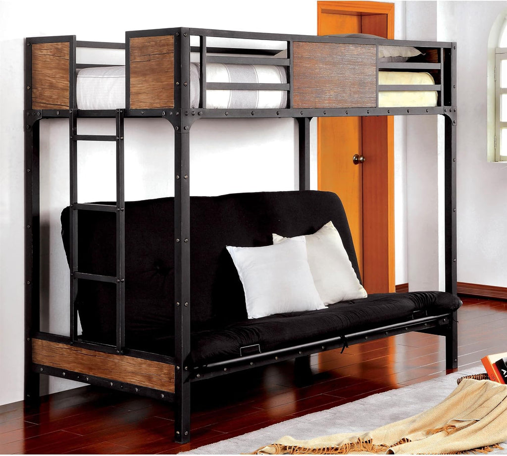 Furniture of America Baron Metal Twin Over Futon Bunk Bed in Black