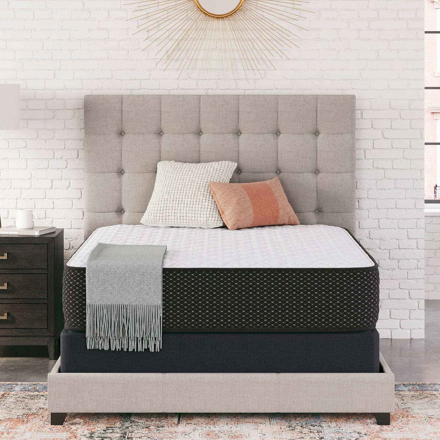 Signature Design by Ashley Queen Firm 12 Inch Hybrid Mattress with Gel Memory Foam and Edge Support for Cool Sleep and Pressure Relief, Queen, Fiberglass-Free, Bed In A Box