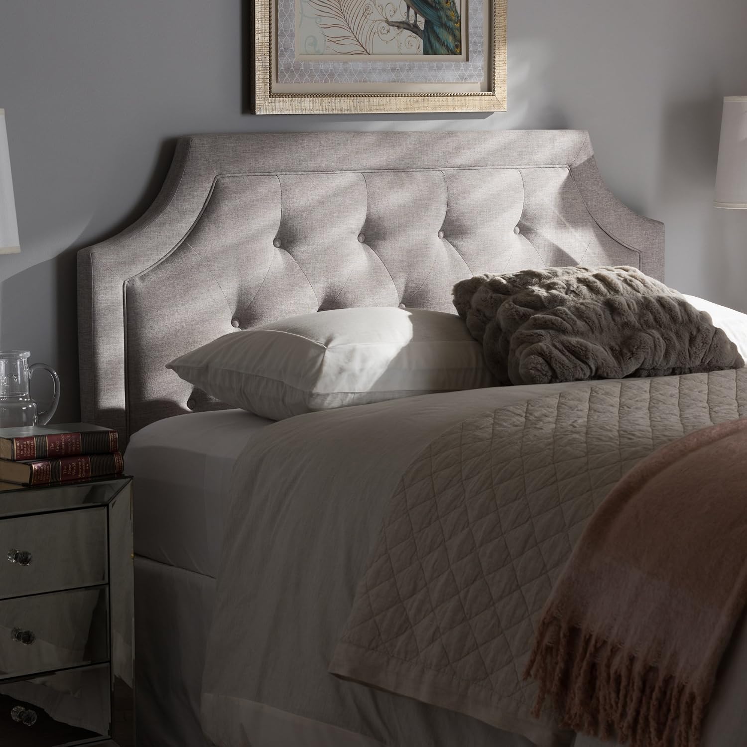 Baxton Studio Josephine Modern and Contemporary Greyish Beige Fabric Full Size Headboard, Full, Greyish Beige
