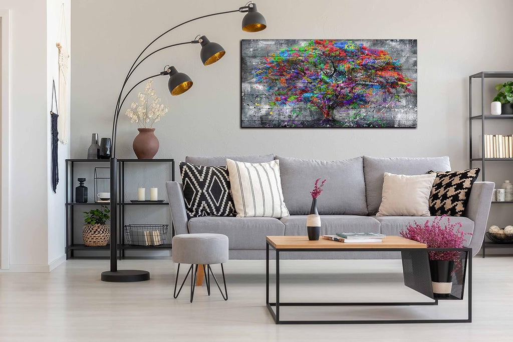 SIXTTART Tree Large Canvas Wall-Art For Living Room - Graffiti Forest Wall Art - Abstract Modern Home Office Wall Decor Ready to Hang Size 59' x 29'