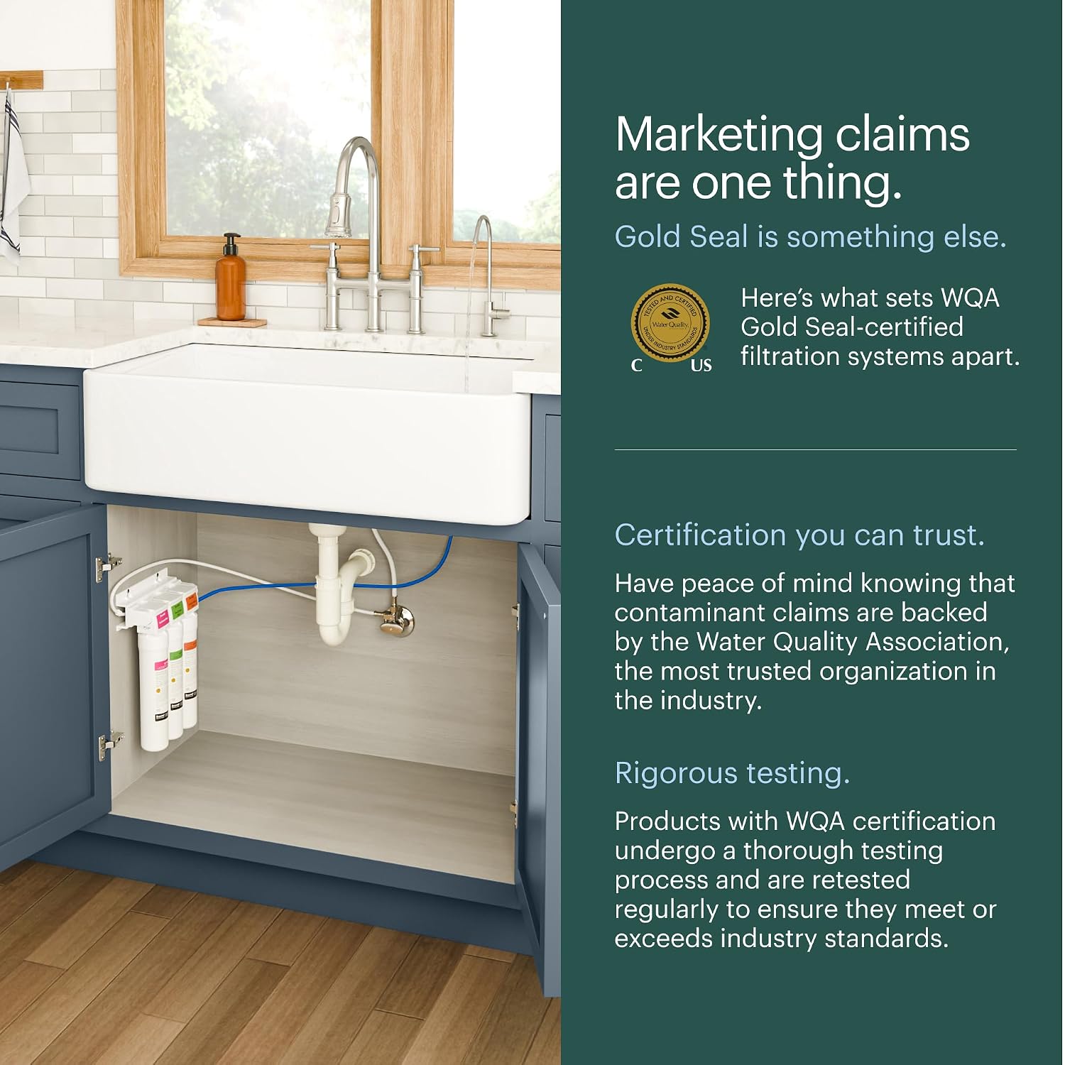 Brondell Coral UC300 Under Sink Water Filtration System – Reduces PFAS, Lead, & Chlorine in Drinking Water, Water Purifier with Designer Chrome Faucet – Quick Change Filter, WQA Gold Seal-Certified