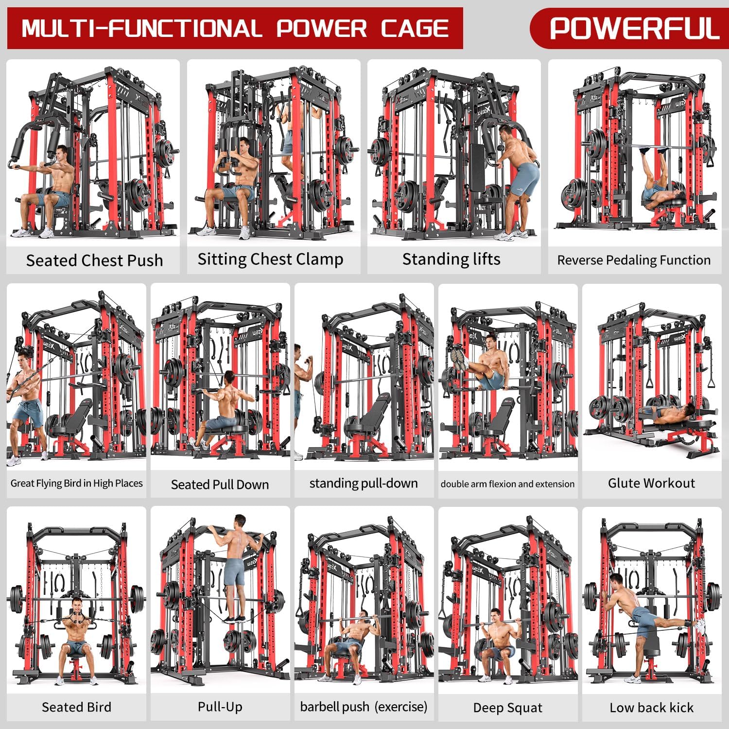 Multi-Purpose Squat Rack,Smith Machine Weight Rack Set with Cable Crossover System, Home Gym Power Racks, Power Racks and Packages