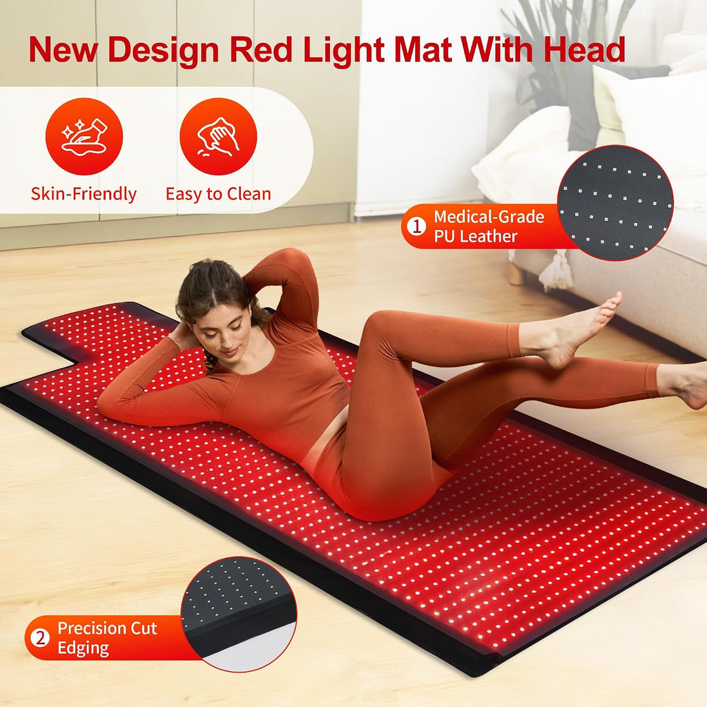 1370LEDs Dual Full Body Red Light Therapy Mat, Red Light Therapy Blanket, 2in1 LEDs(660nm& 850nm), Premium Leather, Adjustable Timer & Intensity