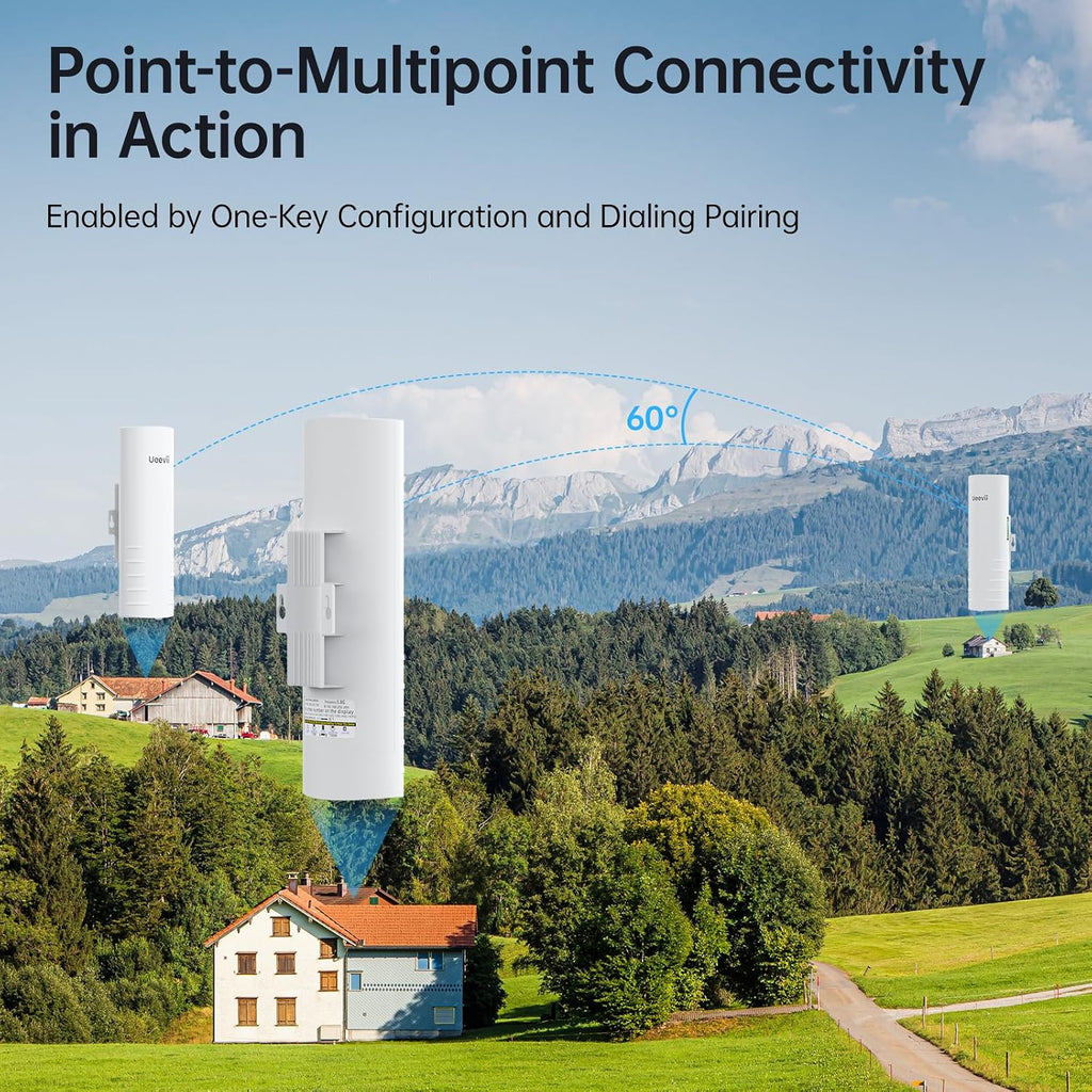 Wireless Bridge for Easy Network Expansion,5.8G Point to Point Extending Wi-Fi to Outbuildings,Outdoor Wi-Fi Network Bridge W/ 1000Mbps RJ45Port and 16dBi Antenna,PoE Powered, IP65 Waterproof, 2-Pack