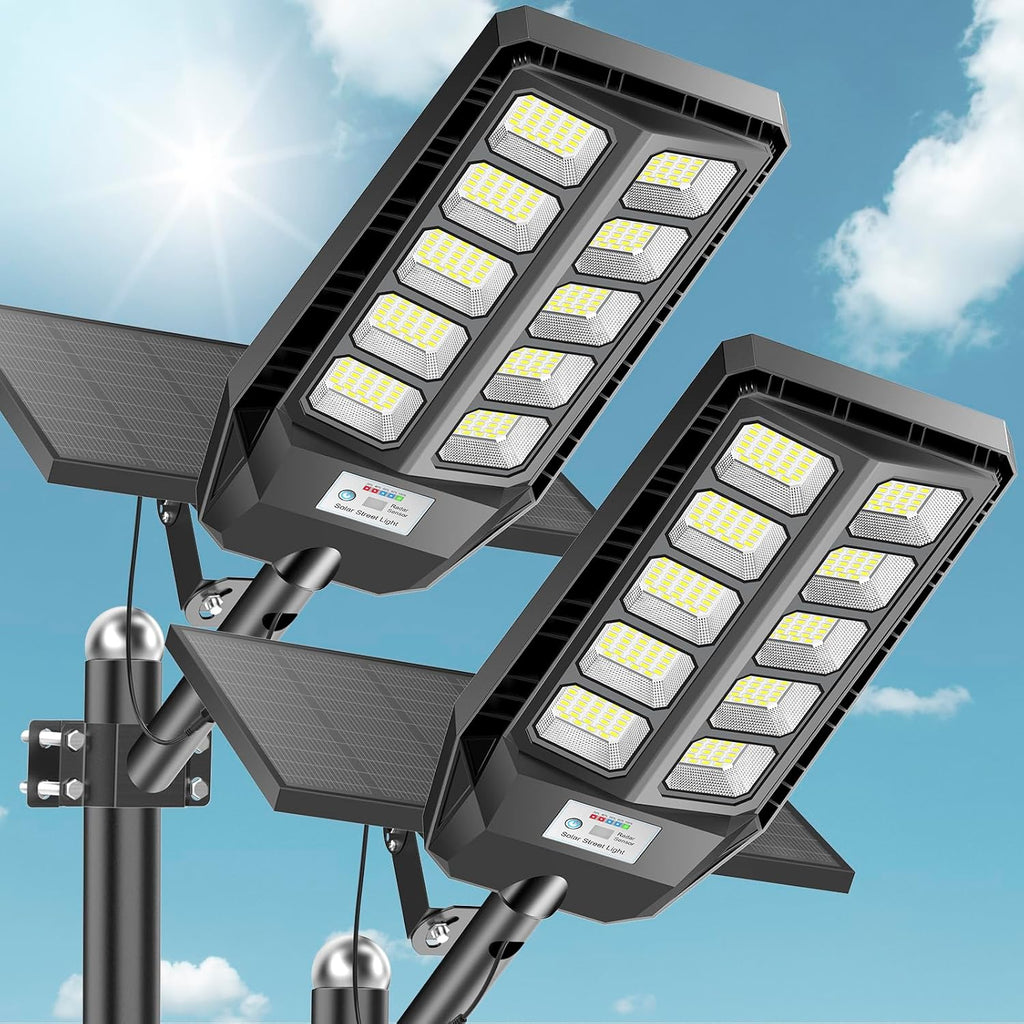 VOOJOY 8500W Solar Lights Outdoor Waterproof, 7000K Dusk to Dawn Solar Street Lights Outdoor Motion Sensor with Remote, LED Security Flood Light for Outside, Parking Lot, Yard, Garden, Garage, 2 Pack