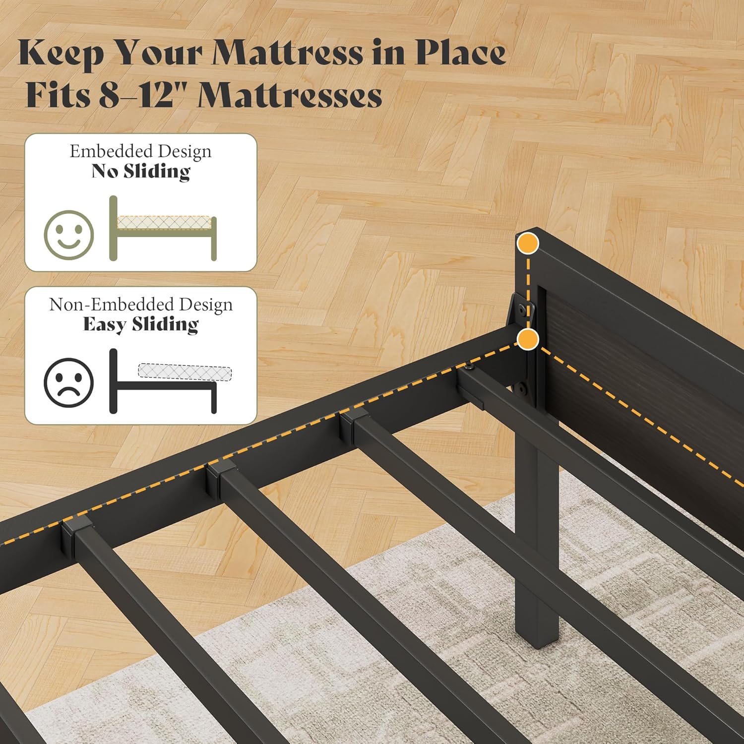 AMERLIFE Queen Size Bed Frame with Storage Headboard & Charging Station, Industrial Metal Platform Bed with Large Under-Bed Storage, Heavy Duty Slats, No Box Spring Needed, Black