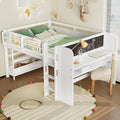 MERITLINE Full Loft Bed with Desk & Blackboard, Twin Multi-Functional Bed with Storage, All-in-One Study & Play Design, White
