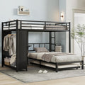 JIVOIT Metal Bunk Bed with Trundle, Full Over Twin Bunk Bed with Foldable Desk, Built-in Wardrobe, Ladders and Safety Guard, Noise-Reduced Design, Space-Saving, No Box Spring Needed