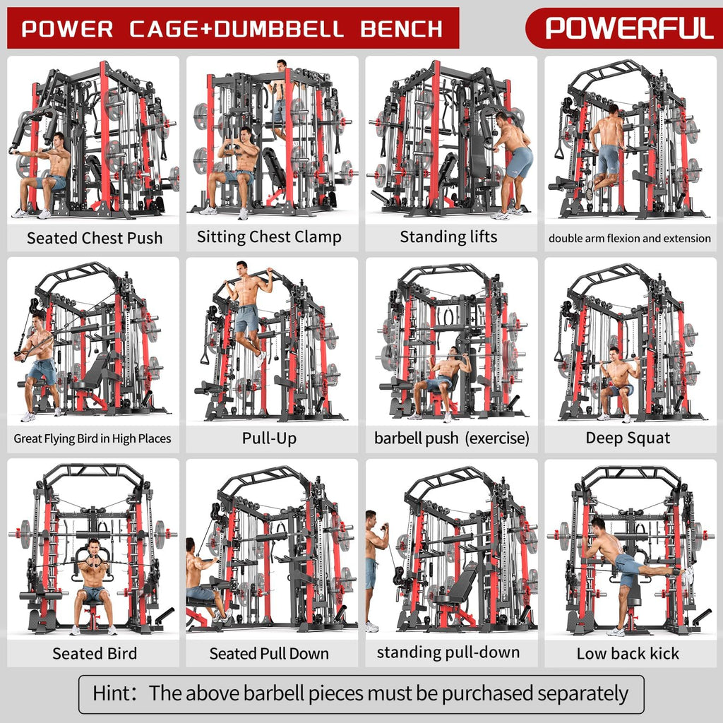 Multi-Purpose Squat Rack,Smith Machine Weight Rack Set with Cable Crossover System, Home Gym Power Racks, Power Racks and Packages