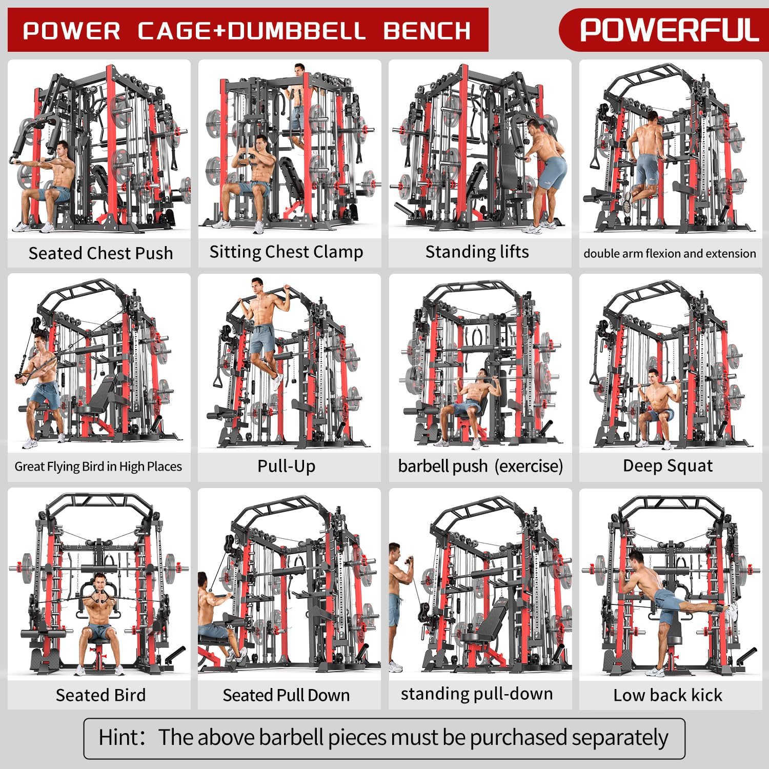 Multi-Purpose Squat Rack,Smith Machine Weight Rack Set with Cable Crossover System, Home Gym Power Racks, Power Racks and Packages