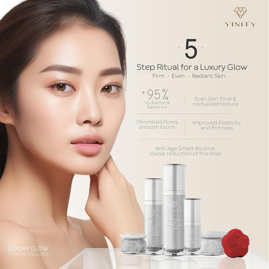 5-Step Korean Anti-Aging Skincare Set + Sonic Brush | Retinol, Vitamin C, Collagen, Snail Mucin | Birthday Gift for Women | Complete Facial Routine System