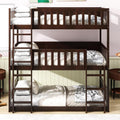 Twin Size Triple Rubber Wood Bunk Bed, Detachable Bunk Bed with Ladders, Guardrails, Twin Over Twin Over Twin for Kids, Espresso
