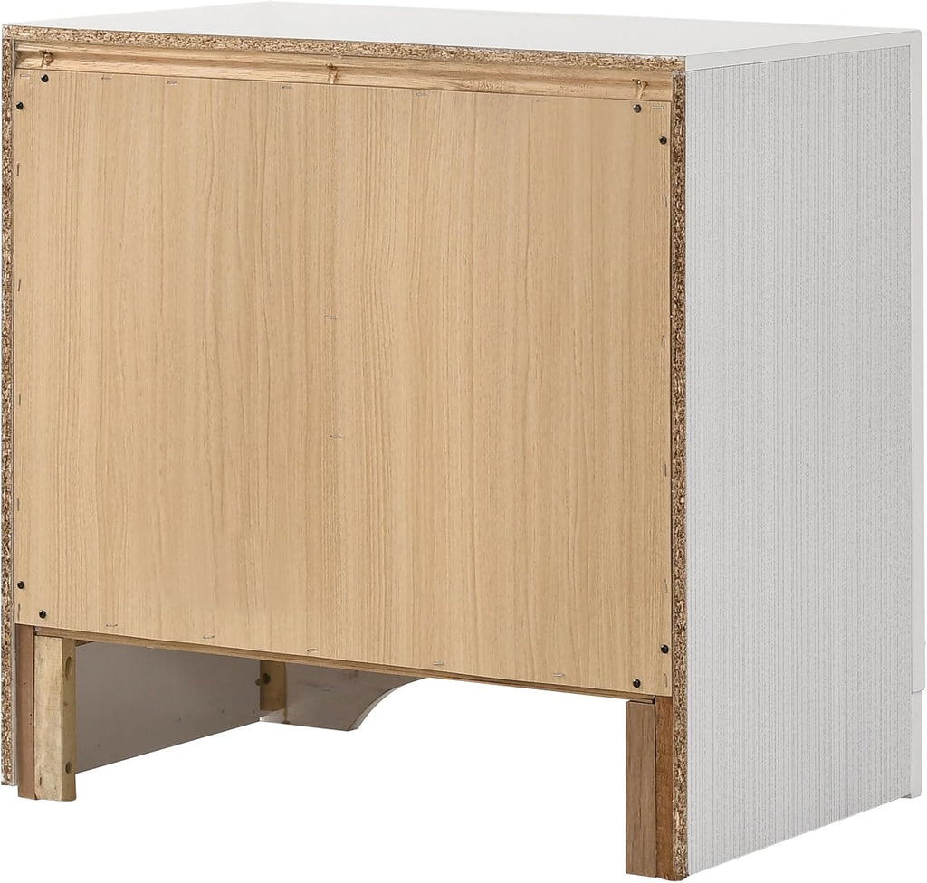 Coaster Home Furnishings Miranda 2-Drawer Bedroom Nightstand Modern Glam Wood Bedside Table Decorative Crystal Acrylic Trim Chrome Handles White 205112