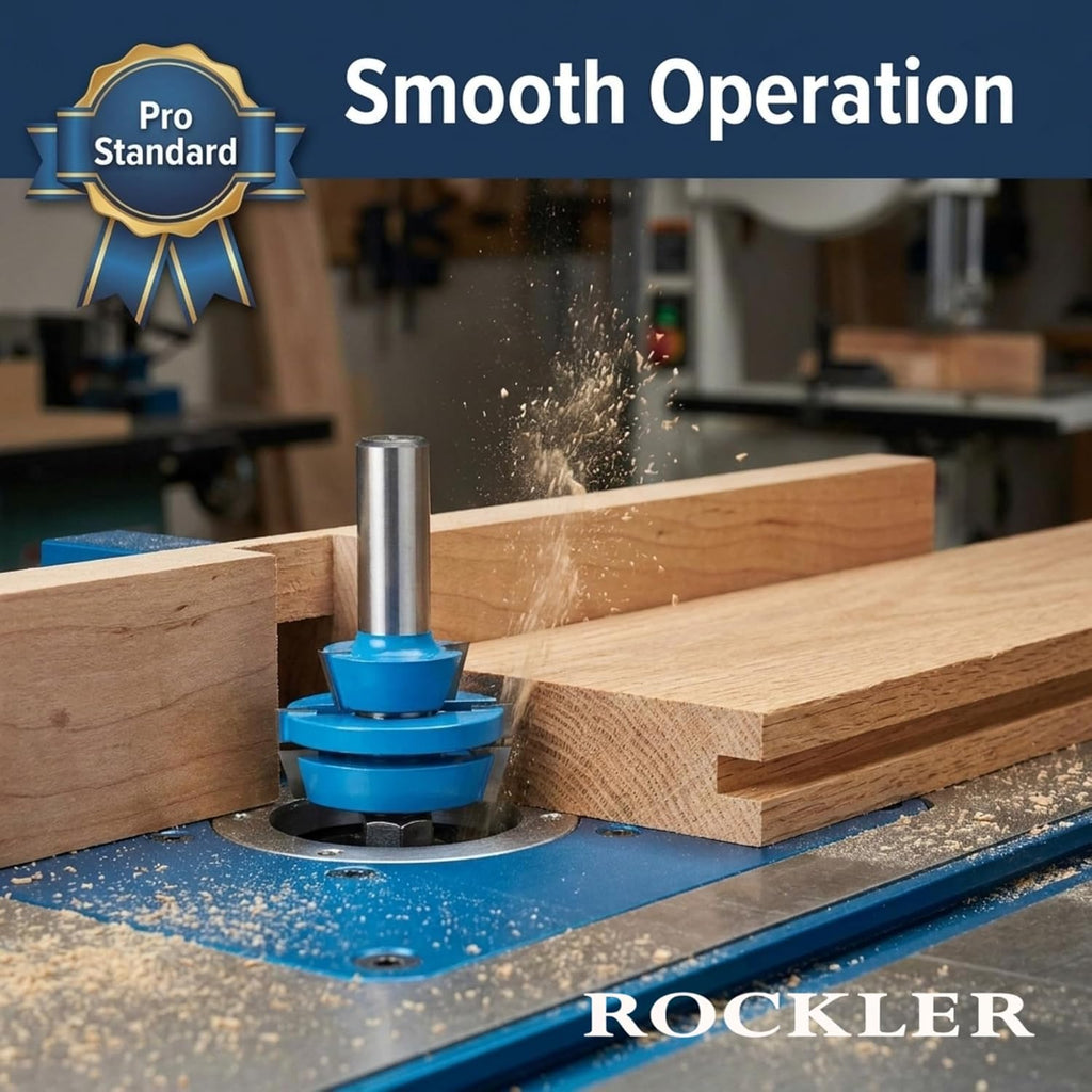 ROCKLER Shaker Rail & Stile Router Bits 1/2 Shank (Set of 2) Precision Balanced Cutter for Smooth Operation - Cabinet Door Router Bits for Stick Joints