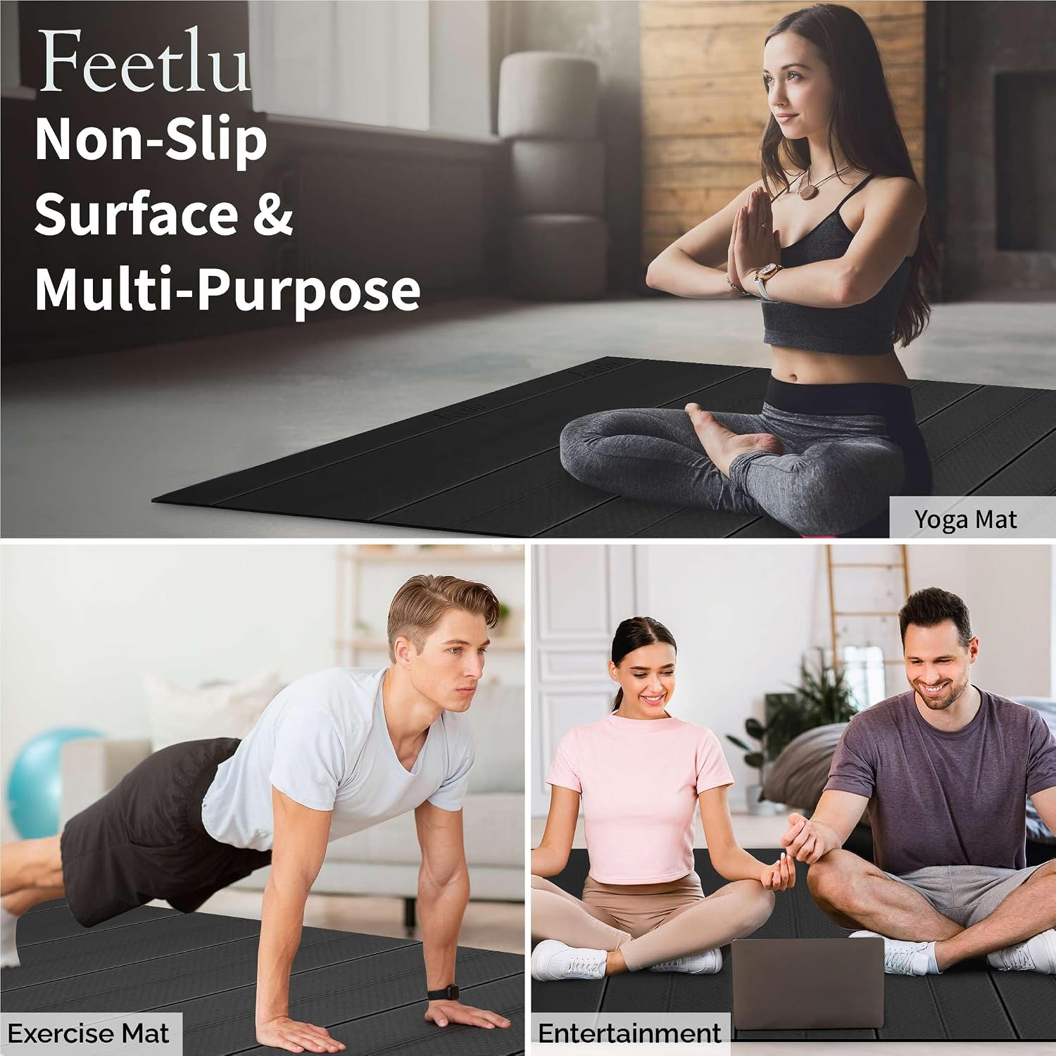 Foldable Large Yoga Mat: Extra 6mm & 8mm Thick Workout Mat for Home Gym and Travel - Anti-Slip Folding Exercise Mat for Yoga, Pilates, and More