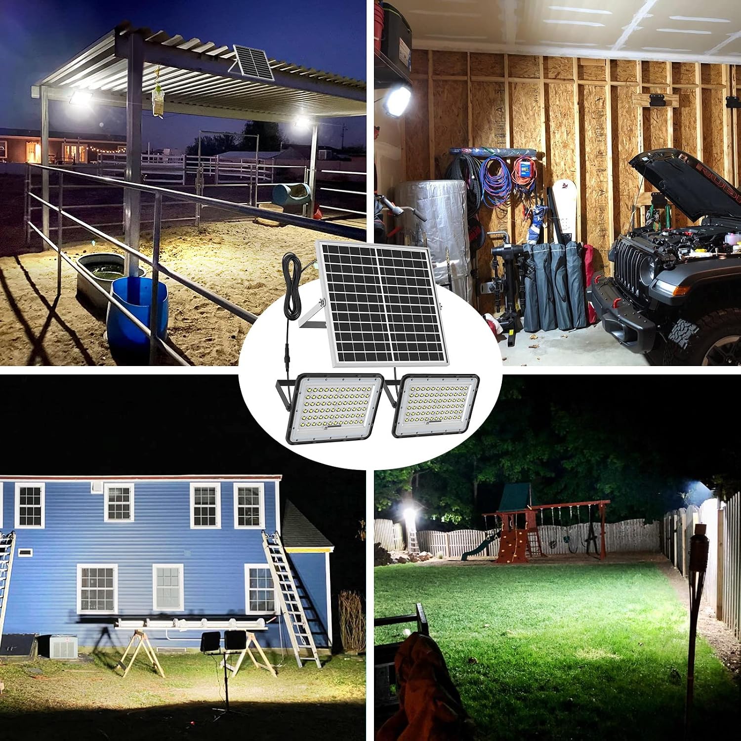 Engrepo 200 Watts Solar Flood Light Outdoor 1500 Lumens Dual White Floodlights Auto On/Off Dusk to Dawn with Remote Control for Yard, Garden, Shed, Barn.