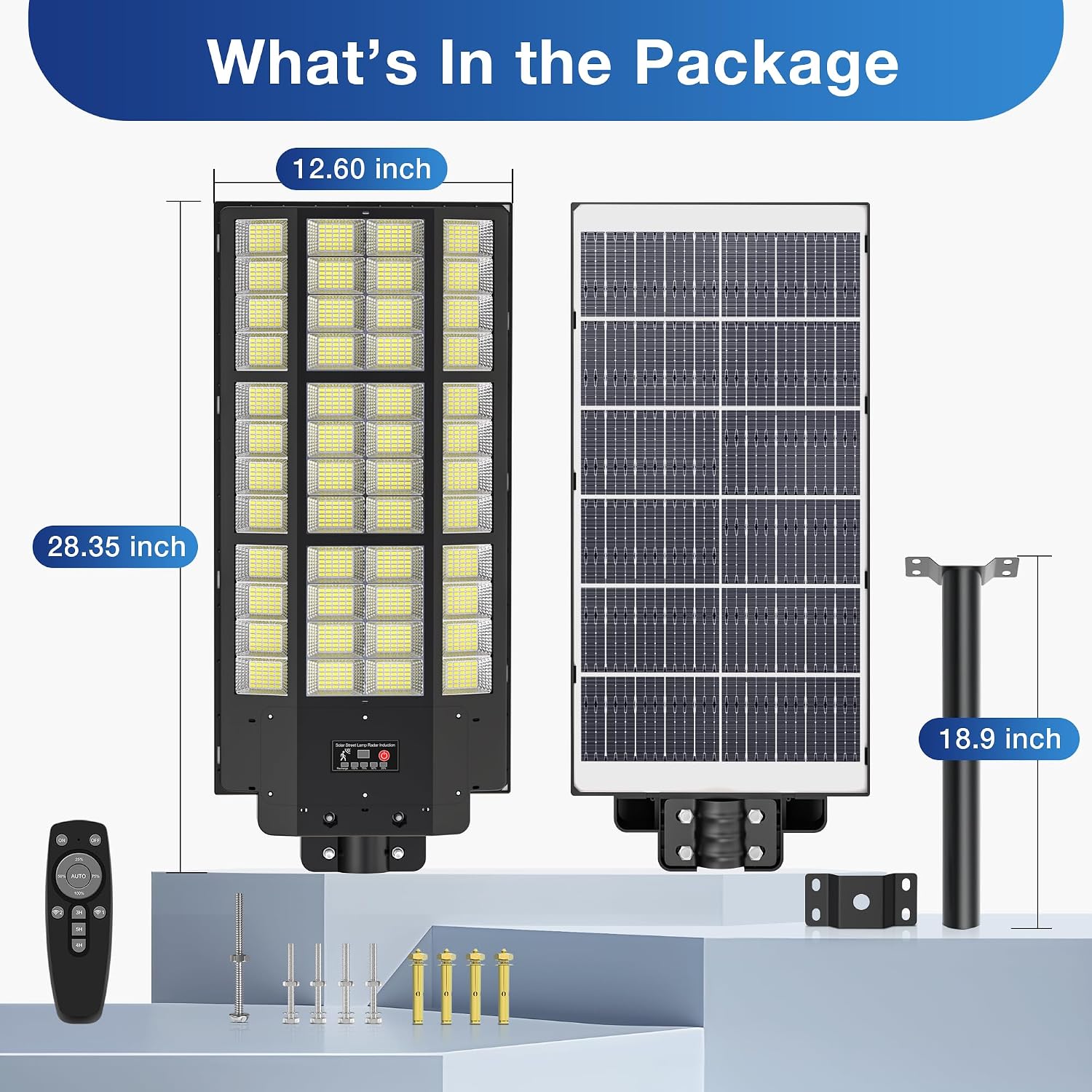 WYWNA 15000W Solar Street Light - 7000K Solar Lights Outdoor Dusk to Dawn, Solar Flood Lights Outdoor with Motion Sensor, Wide Angle IP66 Waterproof with Remote Control