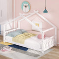 JIVOIT Twin Size Wood House Bed, Solid Wood Tent Bed Canopy Bed Frame with Roof Design, Twin Floor Bed with Wood Slats Support, No Box Spring Needed(White-Twin-Pinewood)