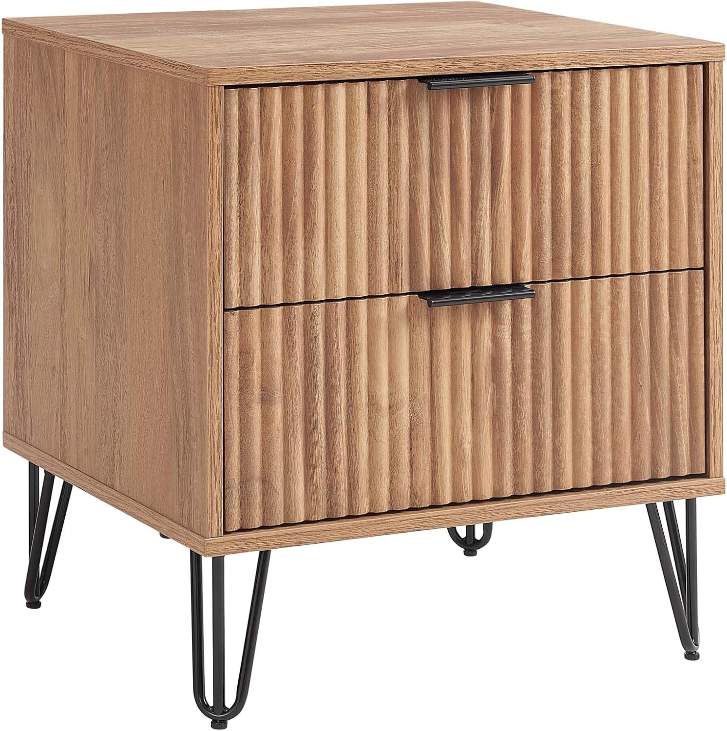Manhattan Comfort Dumbo Modern 5-Drawer Tall Dresser and Nightstand 2.0 Set - Black Metal Accents - Vertical Ribbed Design - No Tool Assembly Storage for Bedroom & Living Room, Golden Brown