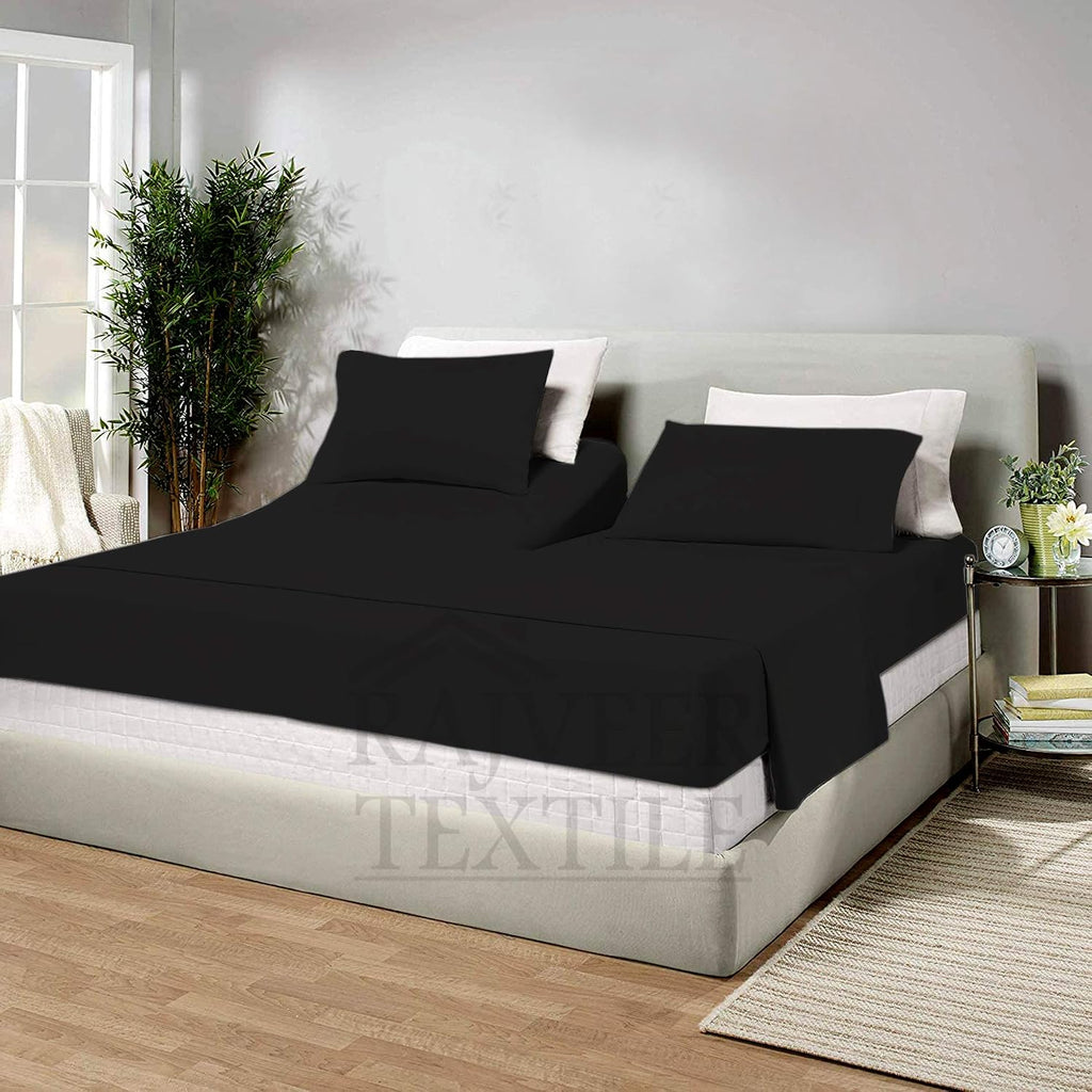 Cotton Home- 4 Pieces Split Head Flex King Size Black Color Sheet Set – Soft Quality Luxury 15 Inch Deep Pocket & Bedding Set with Flat Sheet, Fitted Sheet, 2-Pillow Covers(20' x 30')Inches
