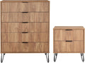 Manhattan Comfort Dumbo Modern 5-Drawer Tall Dresser and Nightstand 2.0 Set - Black Metal Accents - Vertical Ribbed Design - No Tool Assembly Storage for Bedroom & Living Room, Golden Brown