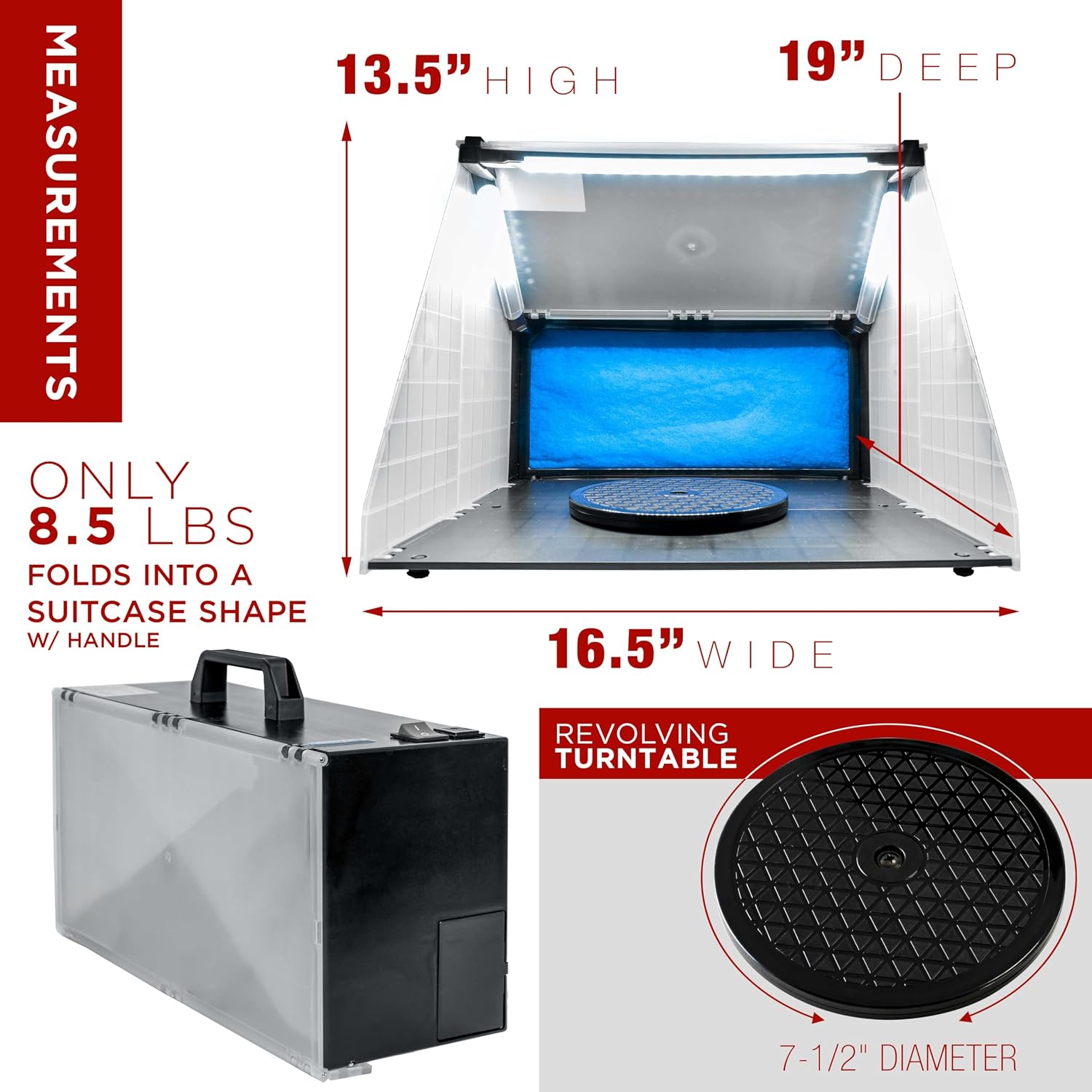 Master Airbrush Portable Airbrush Spray Booth Station with LED Lights, 25W Fan, Turntable & 6' Exhaust Hose, 16.5'x19'x13.5' Hobby Airbrush Booth for Painting, Models, Arts, Crafts, Cakes