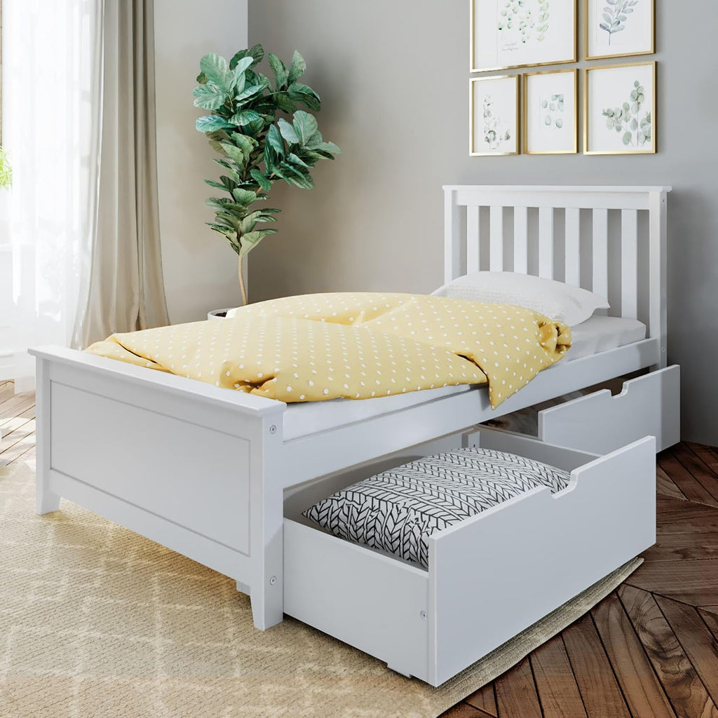 Max & Lily Classic Twin Bed, Slatted Headboard, with Storage Drawers, White