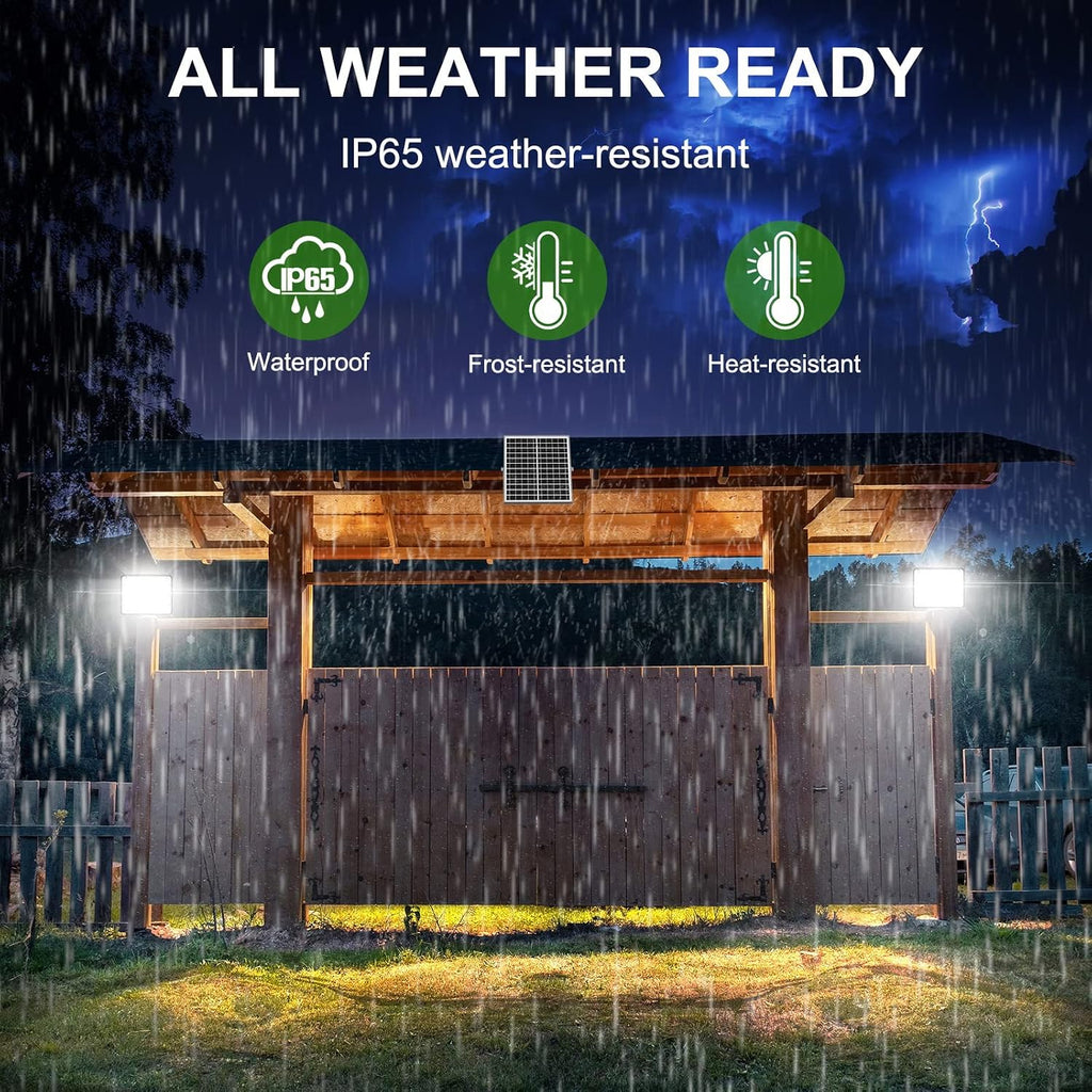 Engrepo 200 Watts Solar Flood Light Outdoor 1500 Lumens Dual White Floodlights Auto On/Off Dusk to Dawn with Remote Control for Yard, Garden, Shed, Barn.