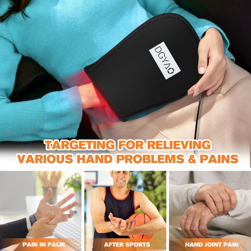 Red Infrared Light Therapy for Hand Pain Relief, 660nm & 880nm Infrared Hand Therapy Deep Penetrate Into Joint for Fingers Wrist Pain Relief, Double Side Design Pad Full Cover Hand LED Therapy